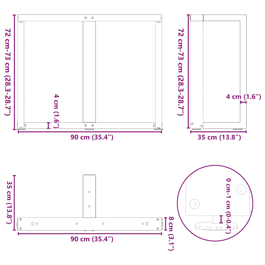 Πόδια Τραπεζαρίας σε Σχήμα Τ, 2 τεμ. Μαύρο 90x35x(72-73) εκ. Ατσάλι