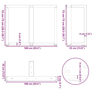 Πόδια Τραπεζαρίας σε Σχήμα Τ, 2 τεμ. Μαύρο 100x35x(72-73) εκ. Ατσάλι