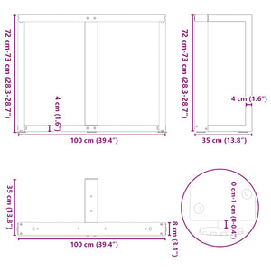 Πόδια Τραπεζαρίας σε Σχήμα Τ, 2 τεμ. Μαύρο 100x35x(72-73) εκ. Ατσάλι