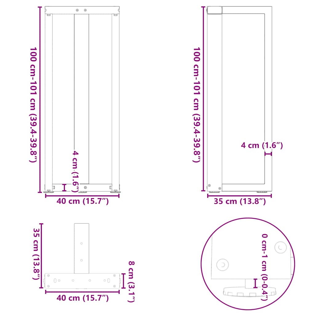 Πόδια Τραπεζιού Μπαρ σε Σχήμα Τ, 2 τεμ. Λευκά 40x35x(100-101) εκ. Ατσάλι