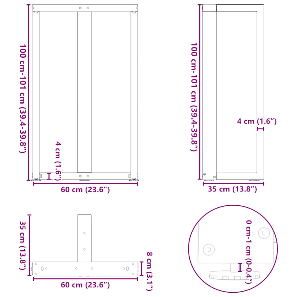Πόδια Τραπεζιού Μπαρ σε Σχήμα Τ, 2 τεμ. Λευκά 60x35x(100-101) εκ. Ατσάλι