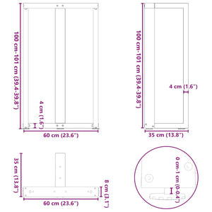 Πόδια Τραπεζιού Μπαρ σε Σχήμα Τ, 2 τεμ. Μαύρο 60x35x(100-101) εκ. Ατσάλι - Pakobazaar