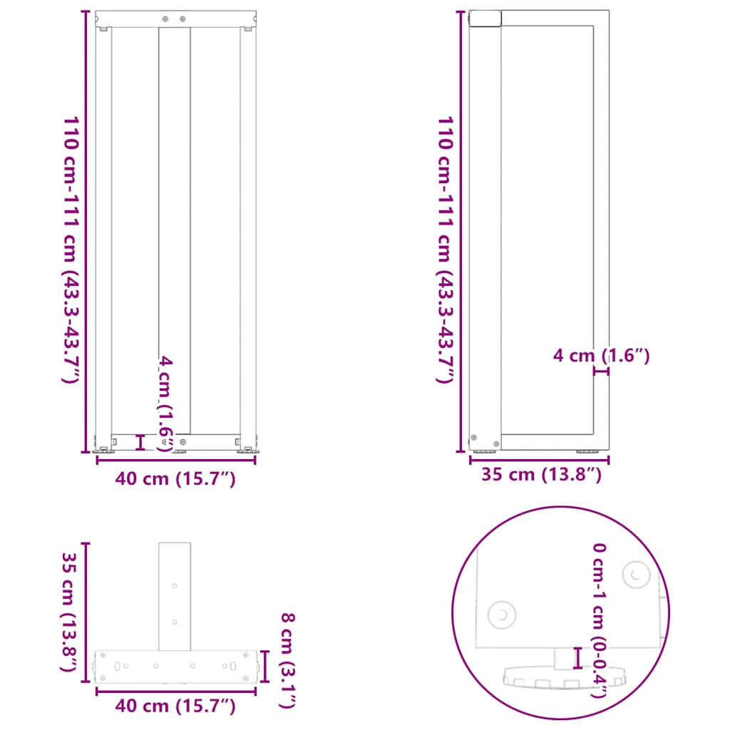 Πόδια Τραπεζιού Μπαρ σε Σχήμα Τ, 2 τεμ. Λευκά 40x35x(110-111) εκ. Ατσάλι