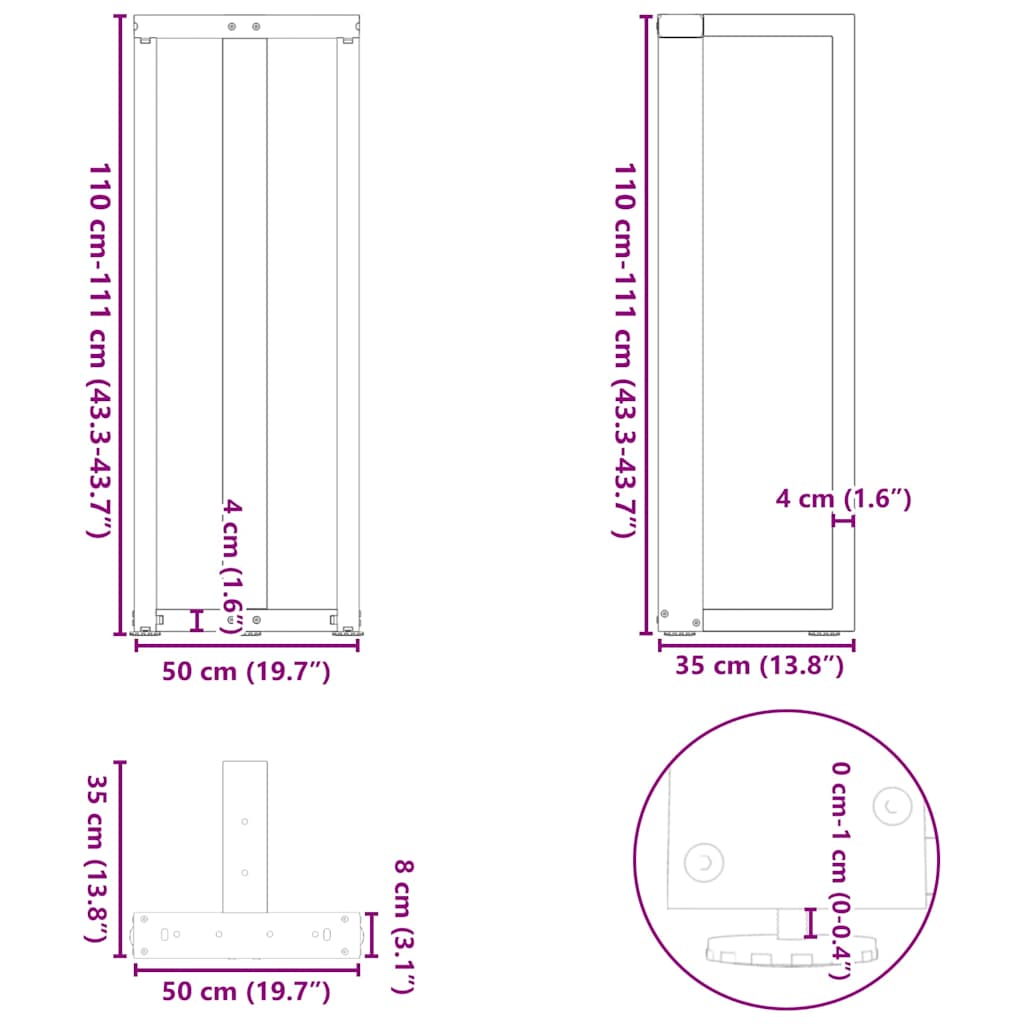 Πόδια Τραπεζιού Μπαρ σε Σχήμα Τ, 2 τεμ. Λευκά 50x35x(110-111) εκ. Ατσάλι - Pakobazaar