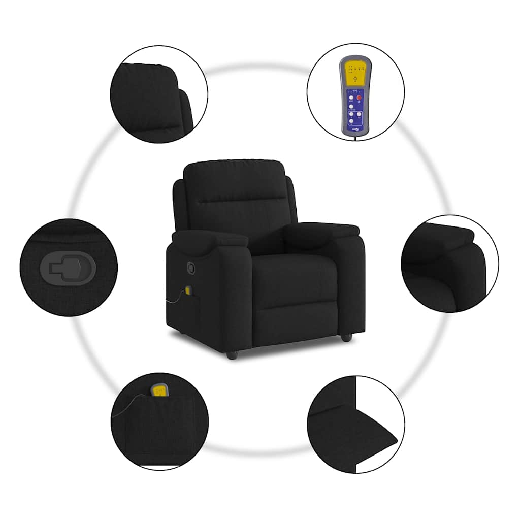 Πολυθρόνα Μασάζ Ανακλινόμενη Μαύρη Υφασμάτινη - Pakobazaar