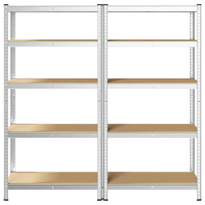 Ραφιέρα Βαρέως Τύπου 5 Επιπέδων 2 Τεμ. Ασημί Ατσάλι/Επεξ. Ξύλο