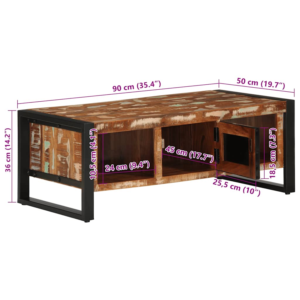 Τραπεζάκι σαλονιού πολύχρωμο 90x50x36cm Ξύλο μασίφ αναγεννημένο - Pakobazaar