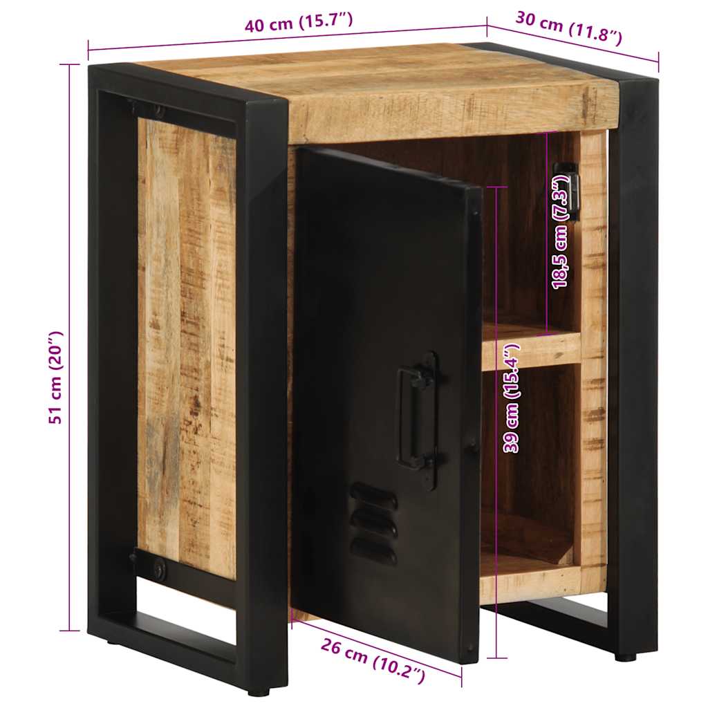 Κομοδίνο 40x30x51 cm Στερεό ακατέργαστο ξύλο Μάνγκο