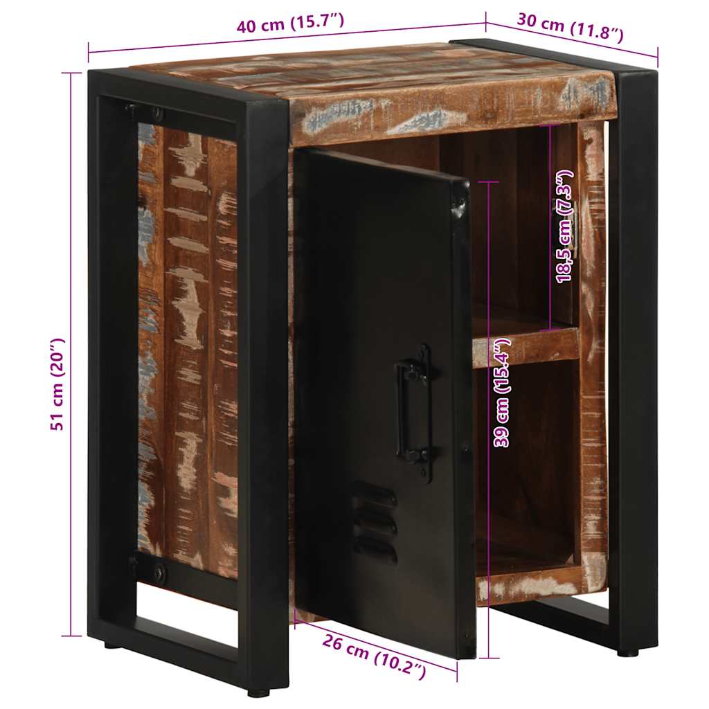 Κομοδίνο Πολύχρωμο 40x30x51 cm Στερεό ξύλο αναγεννημένο - Pakobazaar