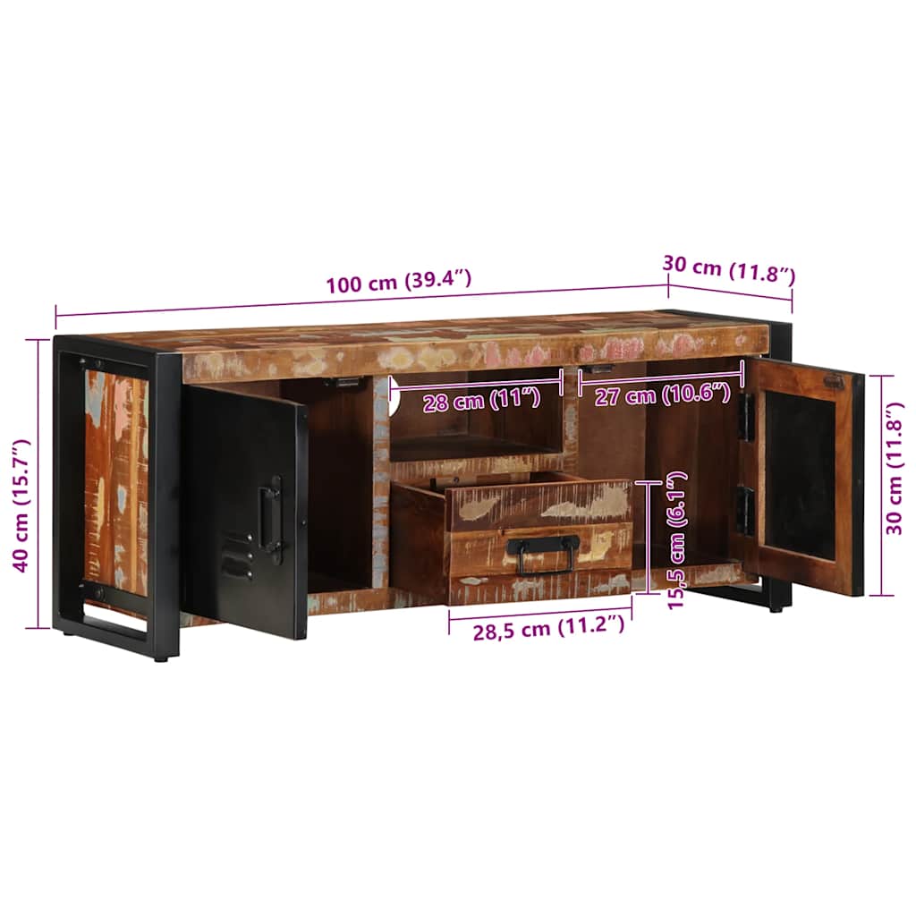 ντουλάπι τηλεόρασης  100x30x40 cm από μασίφ ξύλο αναγεννημένο
