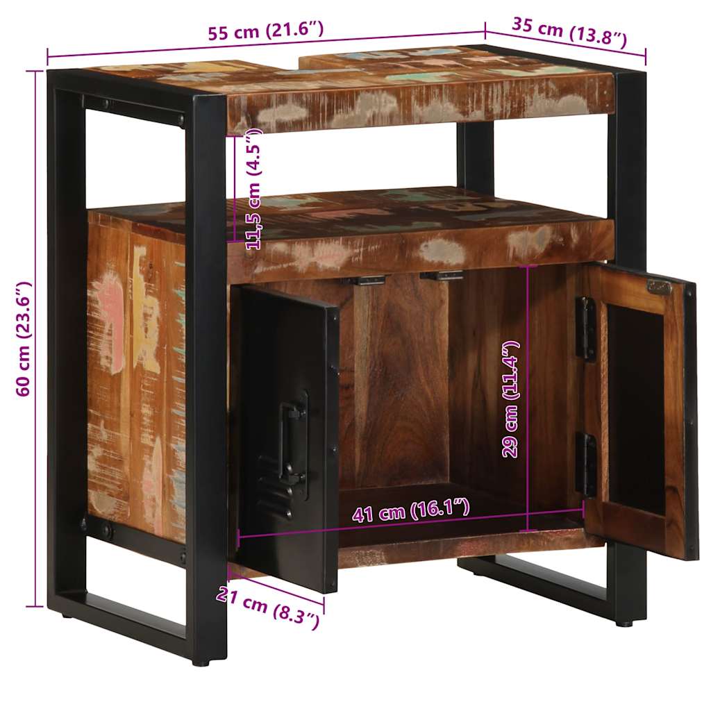 ντουλάπι νιπτήρα μπάνιου 55x35x60 cm στερεό ξύλο αναγεννημένο