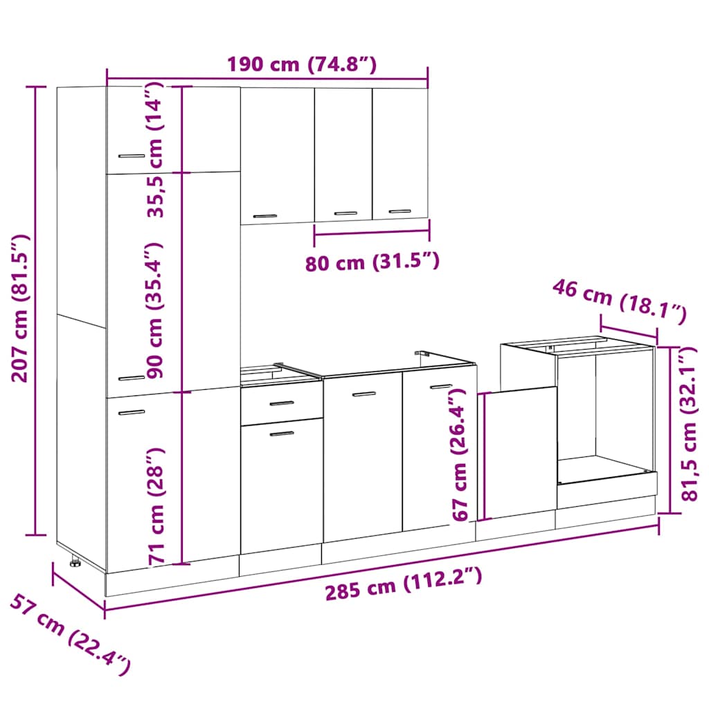 Σετ Ντουλαπιών Κουζίνας 7 Τεμαχίων "Lyon" από Τεχνητό Ξύλο Sonoma Δρυς - Pakobazaar