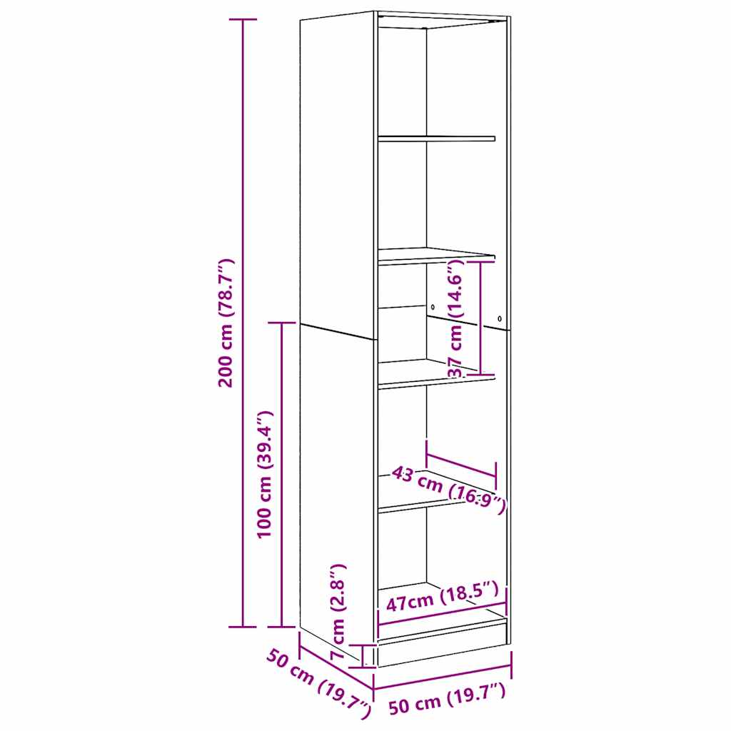 Ντουλάπα Αρτισιανή Δρυς 50x50x200εκ από Επεξεργασμένο Ξύλο