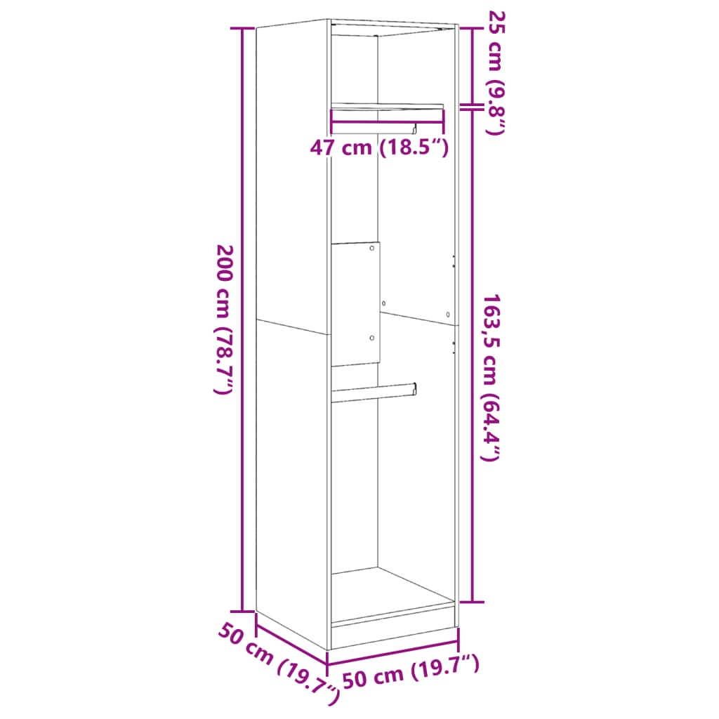 Ντουλάπα Καφέ Δρυς 50x50x200 εκ. από Επεξεργασμένο Ξύλο