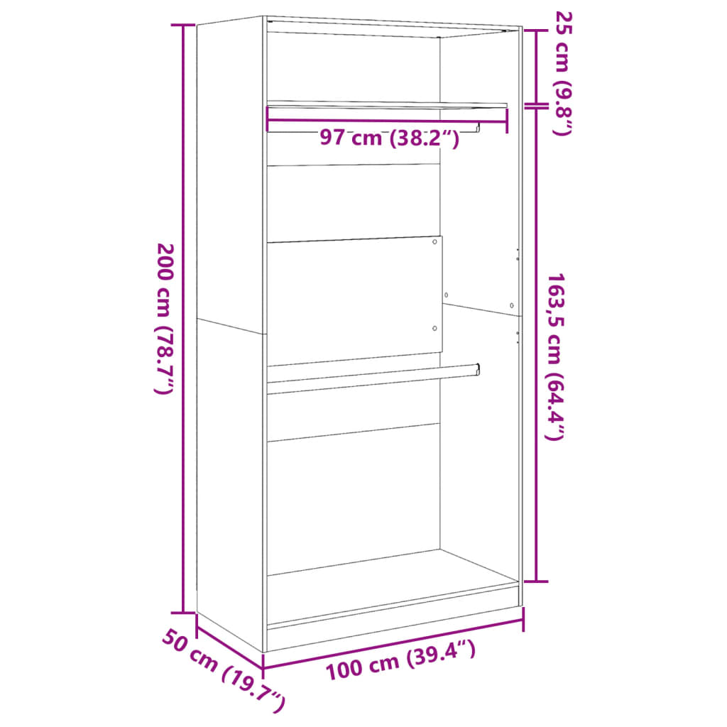 Ντουλάπα Γκρι Sonoma 100 x 50 x 200 εκ. από Επεξεργασμένο Ξύλο