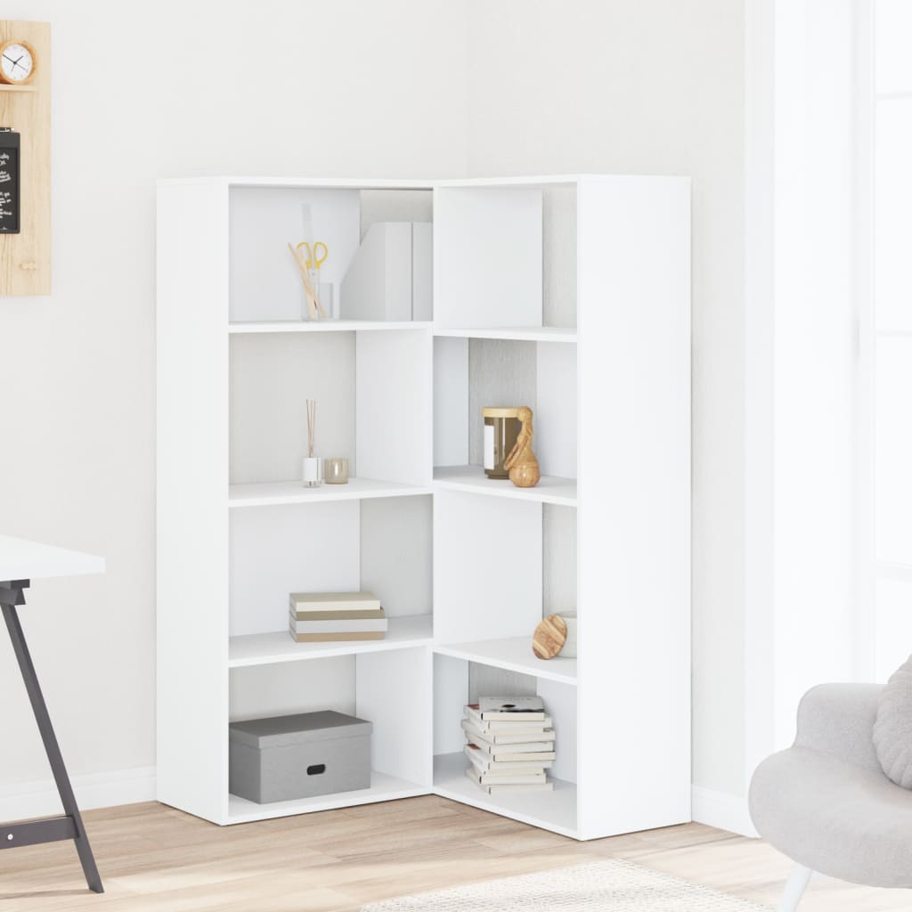 Βιβλιοθήκη Γωνιακή 4 Επ. Λευκή 85x85x140 εκ Επεξ. Ξύλο