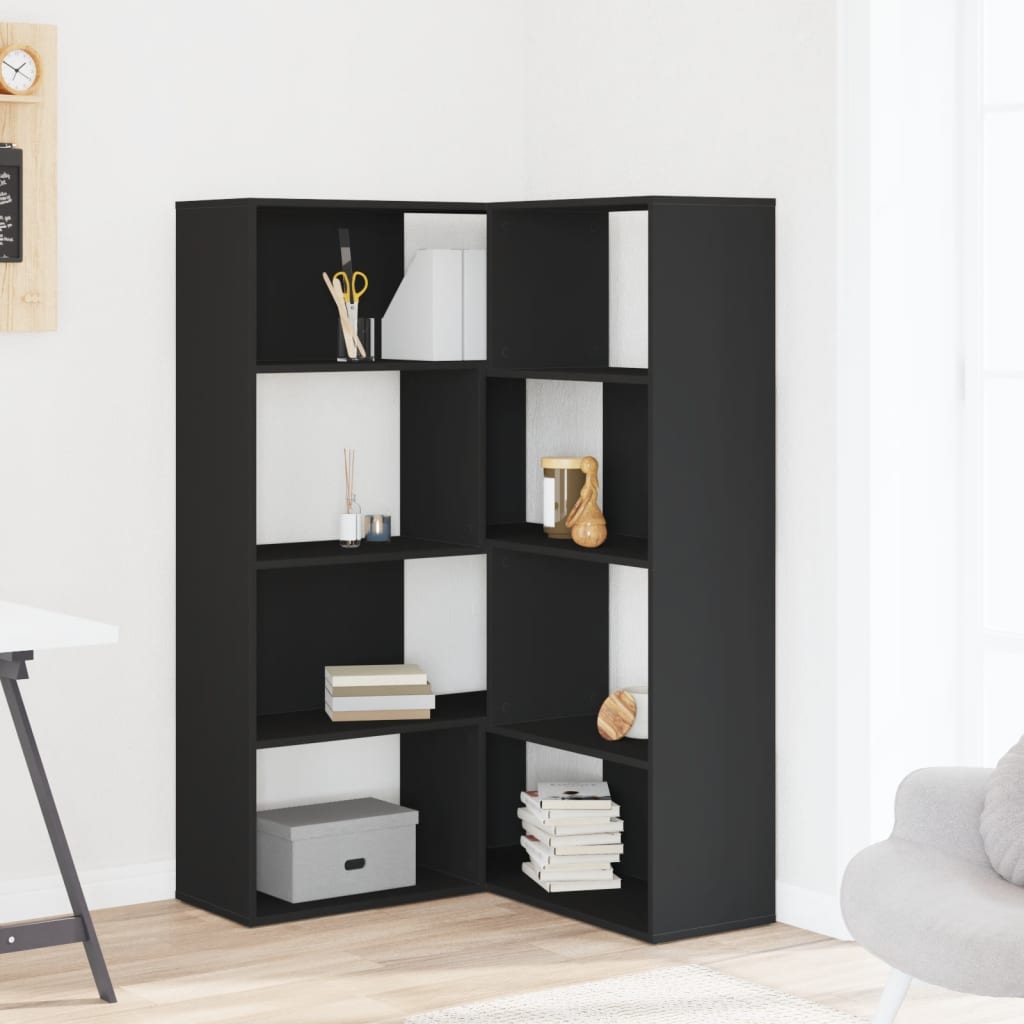 Βιβλιοθήκη Γωνιακή 4 Επ. Μαύρο 85x85x140 εκ Επεξεργασμένο Ξύλο - Pakobazaar
