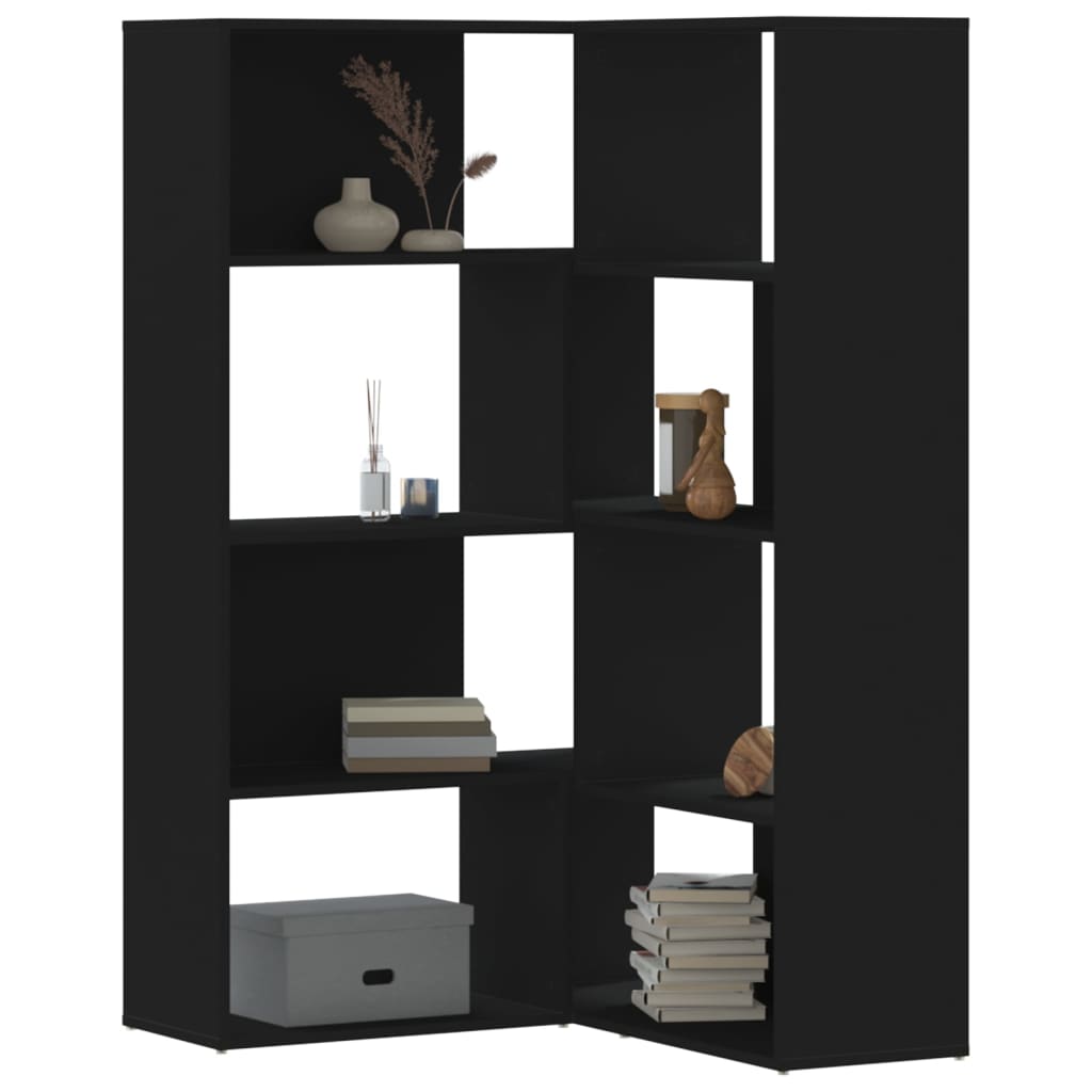 Βιβλιοθήκη Γωνιακή 4 Επ. Μαύρο 85x85x140 εκ Επεξεργασμένο Ξύλο - Pakobazaar
