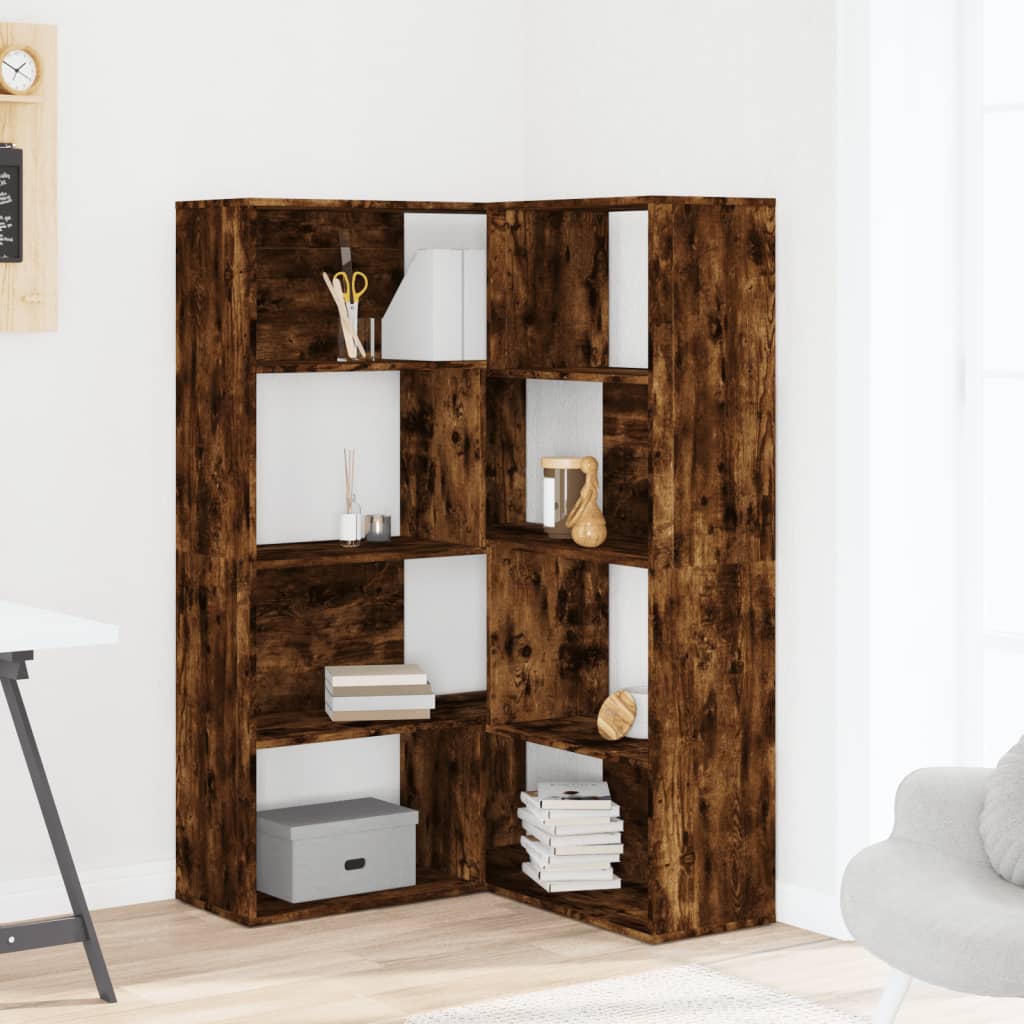 Βιβλιοθήκη Γωνιακή 4 Επ. Καπνιστή Δρυς 85x85x140 εκ Επεξ. Ξύλο