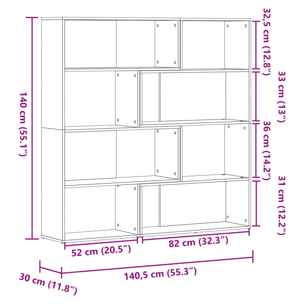 Βιβλιοθήκη Γωνιακή 4 Επ. Καπνιστή Δρυς 85x85x140 εκ Επεξ. Ξύλο