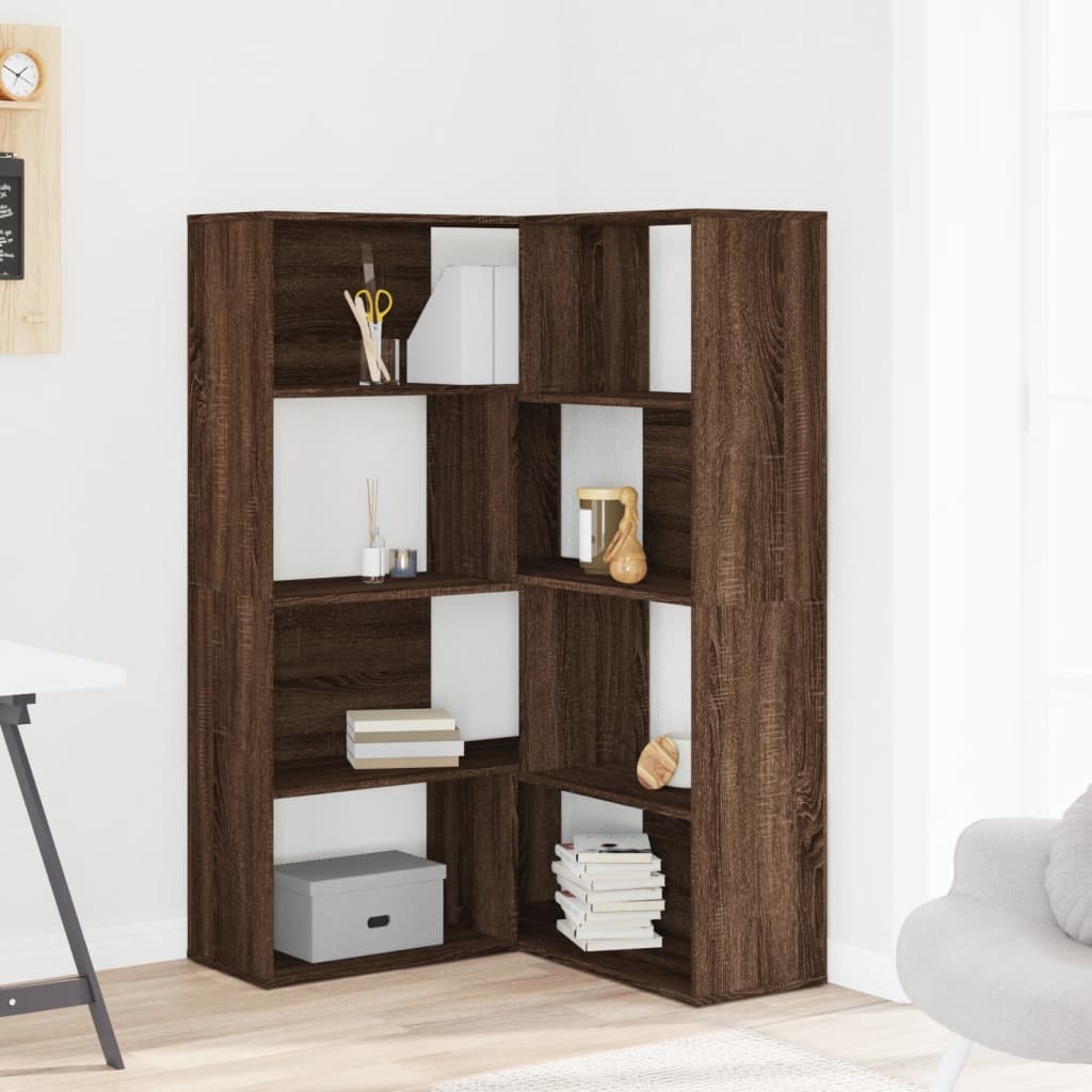Βιβλιοθήκη Γωνιακή 4 Επ. Καφέ Δρυς 85x85x140 εκ Επεξ. Ξύλο