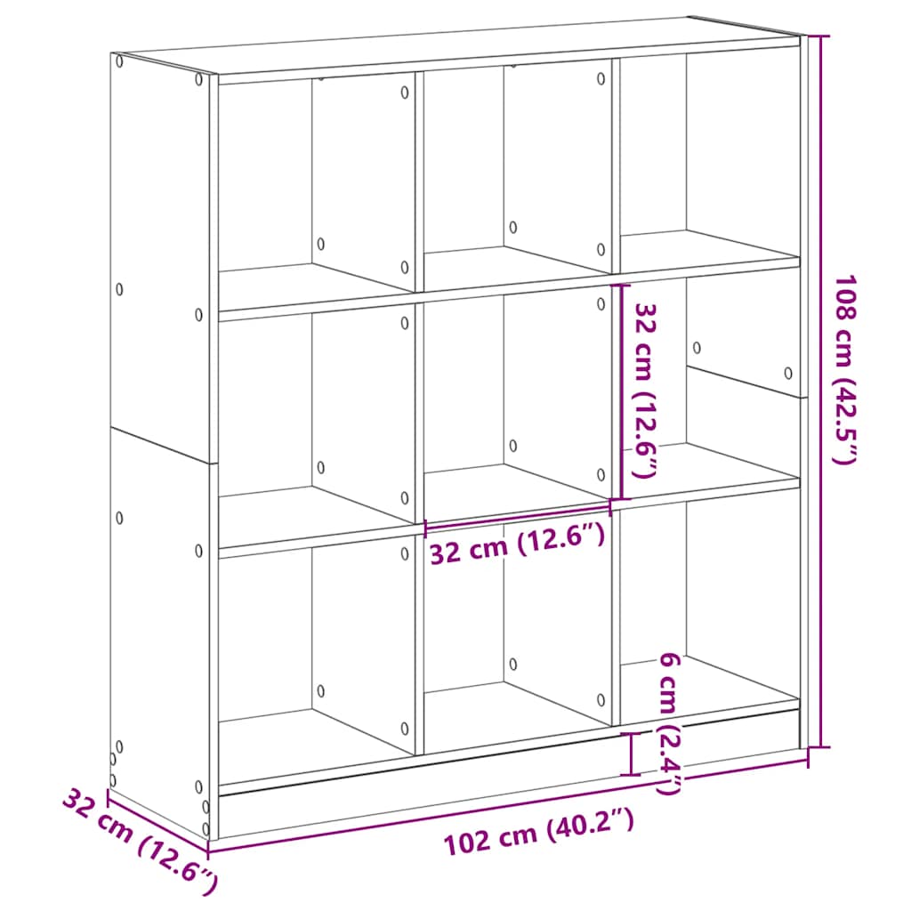 Βιβλιοθήκη Γκρι Σκυροδέματος 102x32x108 εκ. Επεξεργ. Ξύλο