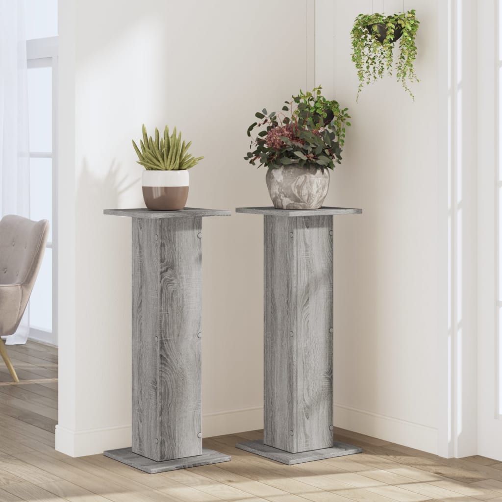 Βάσεις Φυτών 2 Τεμ. Γκρι Sonoma 30x30x80 εκ. Επεξεργασμένο Ξύλο