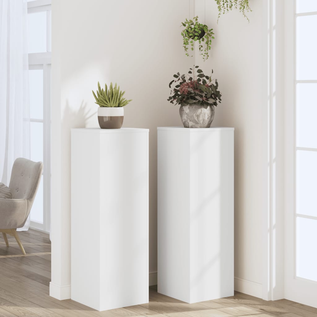Βάσεις Φυτών 2 τεμ. Λευκές 33x33x100 εκ. από Επεξεργασμένο Ξύλο