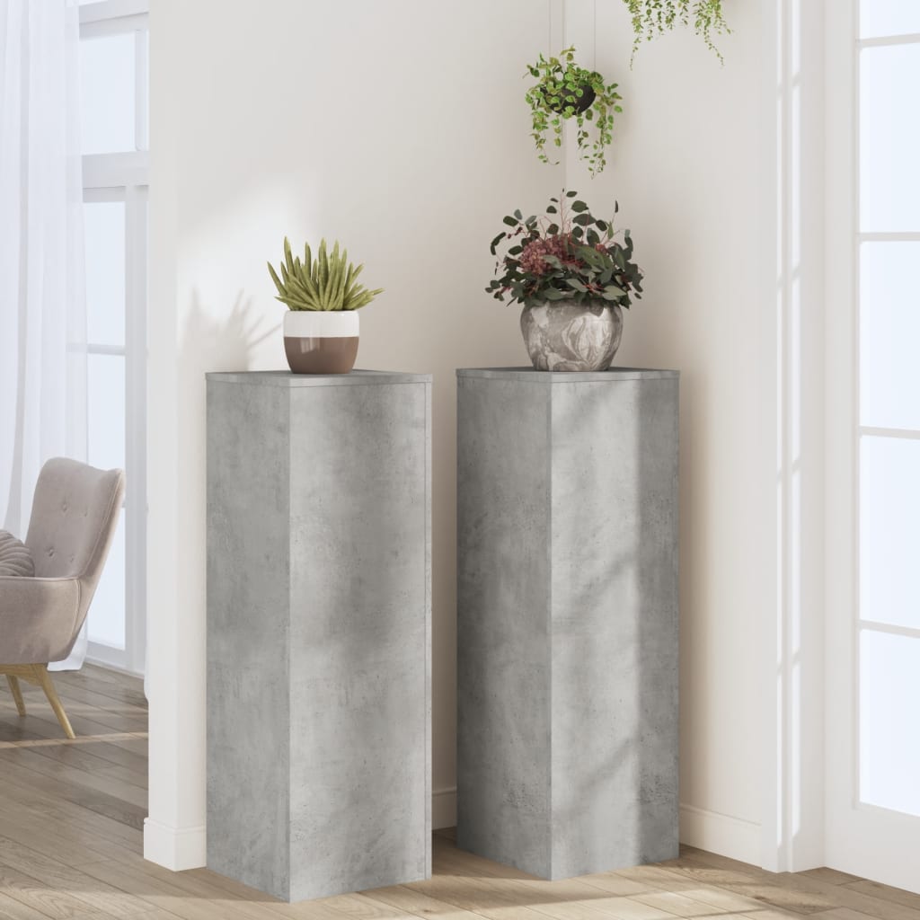 Βάσεις Φυτών 2 τεμ. Γκρι Σκυρ. 33x33x100 εκ. Επεξεργασμένο Ξύλο