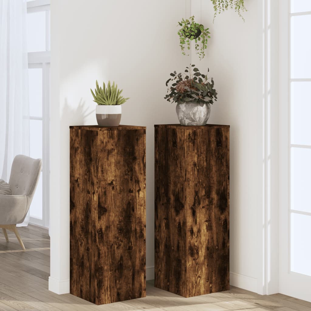 Βάσεις Φυτών 2Τεμ. Καπνιστή Δρυς 33x33x100εκ Επεξεργασμένο Ξύλο