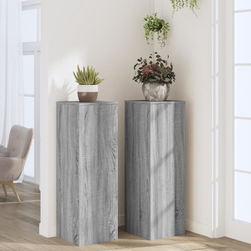 Βάσεις Φυτών 2 Τεμ. Γκρι Sonoma 33x33x100εκ. Επεξεργασμένο Ξύλο