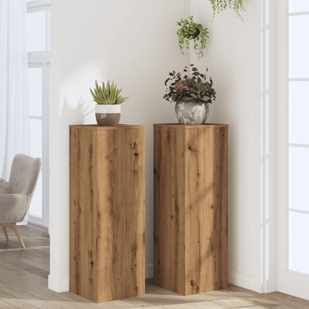 Βάσεις Φυτών 2 τεμ. Αρτισιανή Δρυς 33x33x100 εκ. Επεξ. Ξύλο