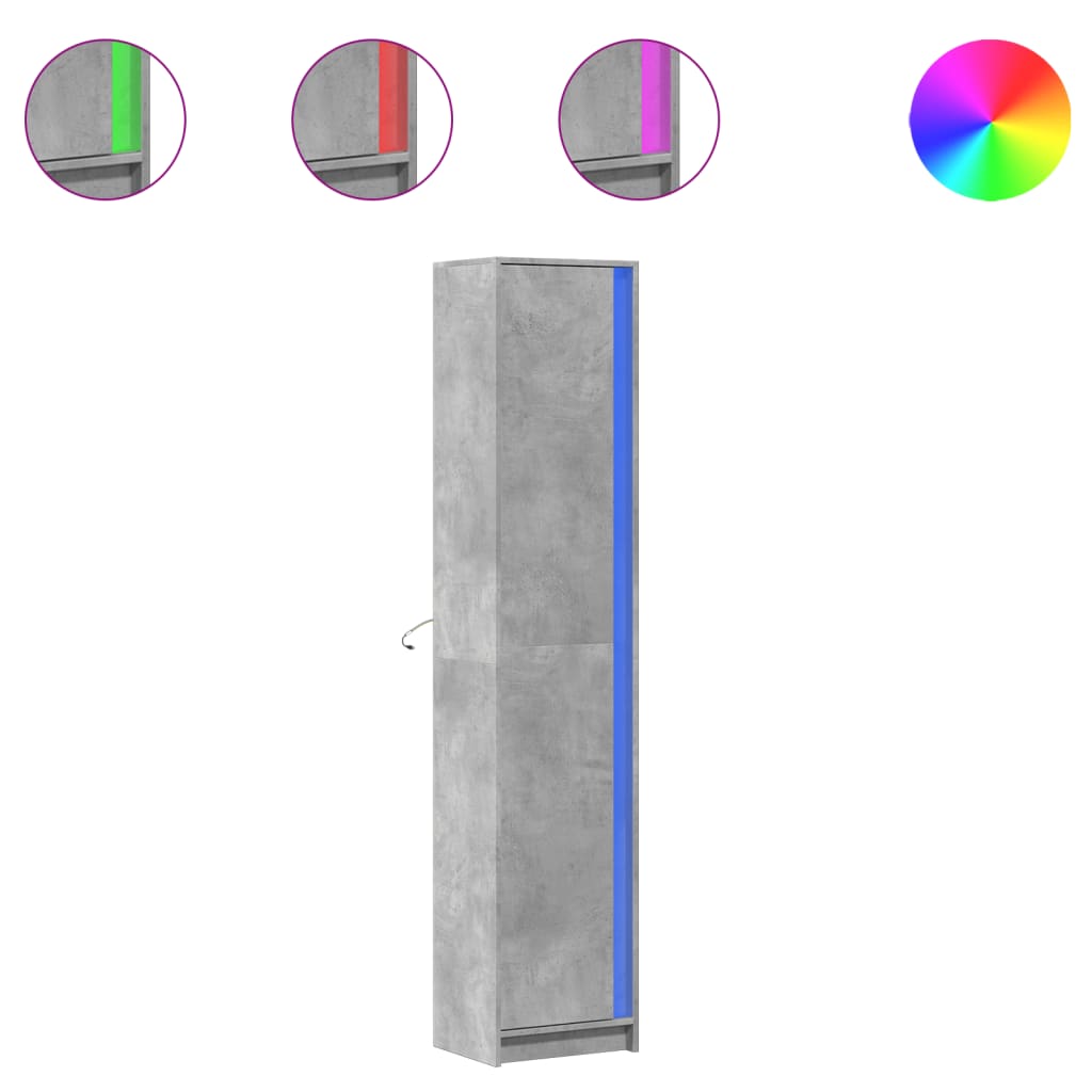 Ντουλάπι με LED Γκρι 41,5x32,5x200 εκ. από Επεξεργασμένο Ξύλο