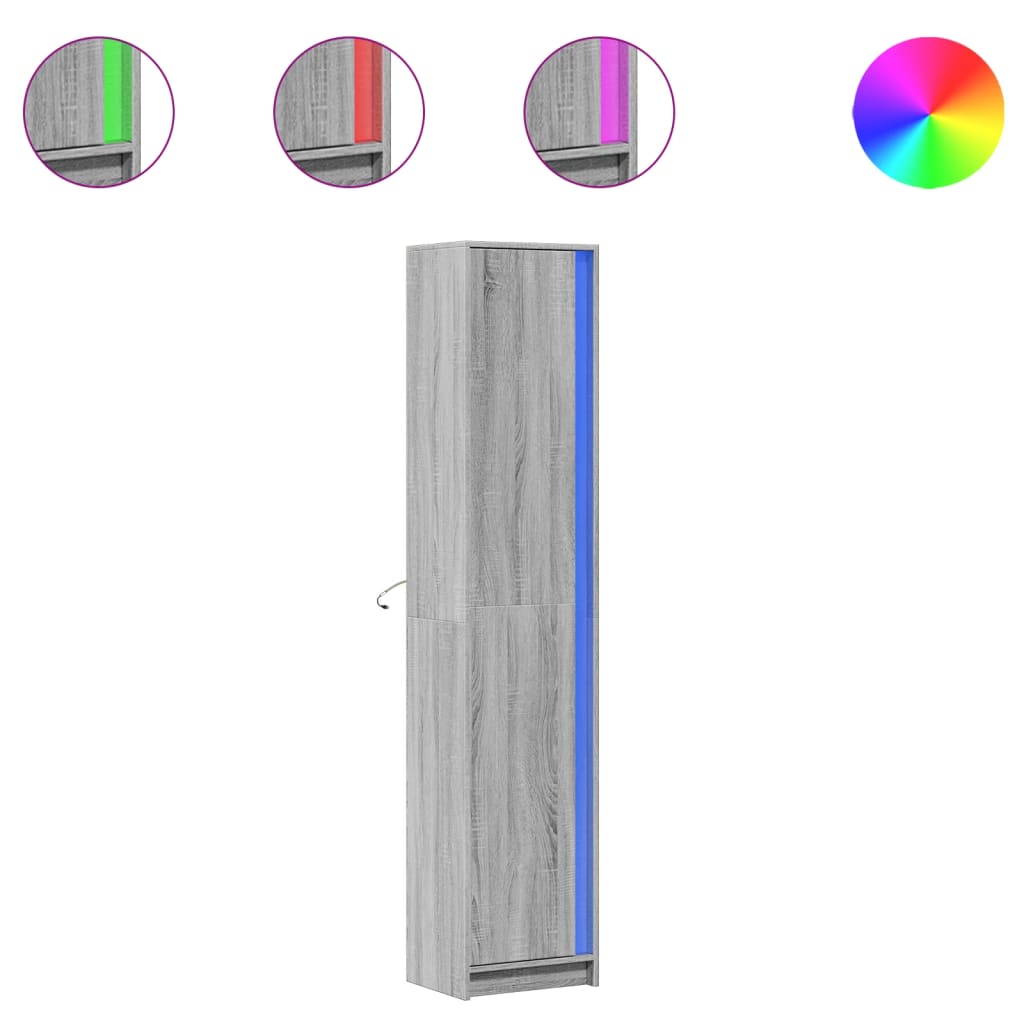 Ντουλάπι με LED Γκρι 41,5x32,5x200 εκ. από Επεξεργασμένο Ξύλο - Pakobazaar