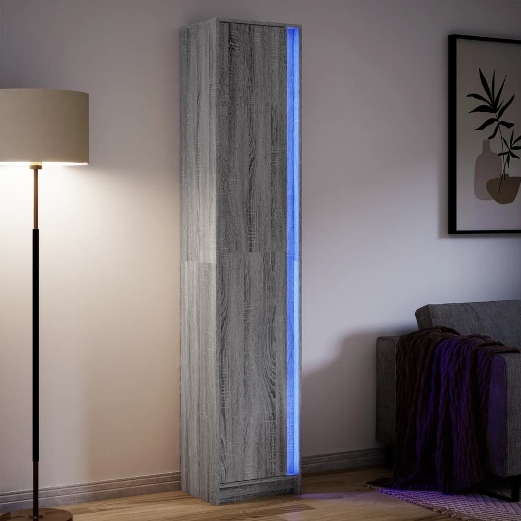 Ντουλάπι με LED Γκρι 41,5x32,5x200 εκ. από Επεξεργασμένο Ξύλο - Pakobazaar