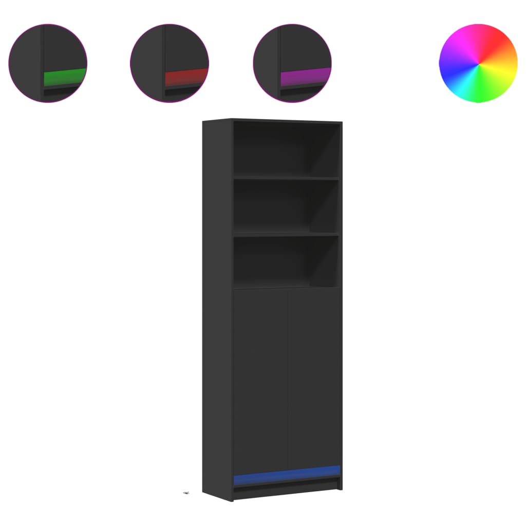 Ντουλάπι με LED Μαύρο 69x32,5x200 εκ. από Επεξεργασμένο Ξύλο