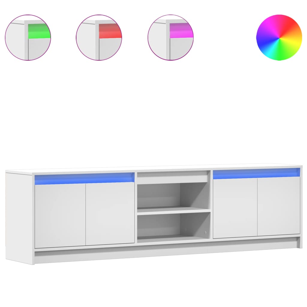 Έπιπλο Τηλεόρασης με LED Λευκό 180x34x50 εκ. από Επεξ. Ξύλο - Pakobazaar
