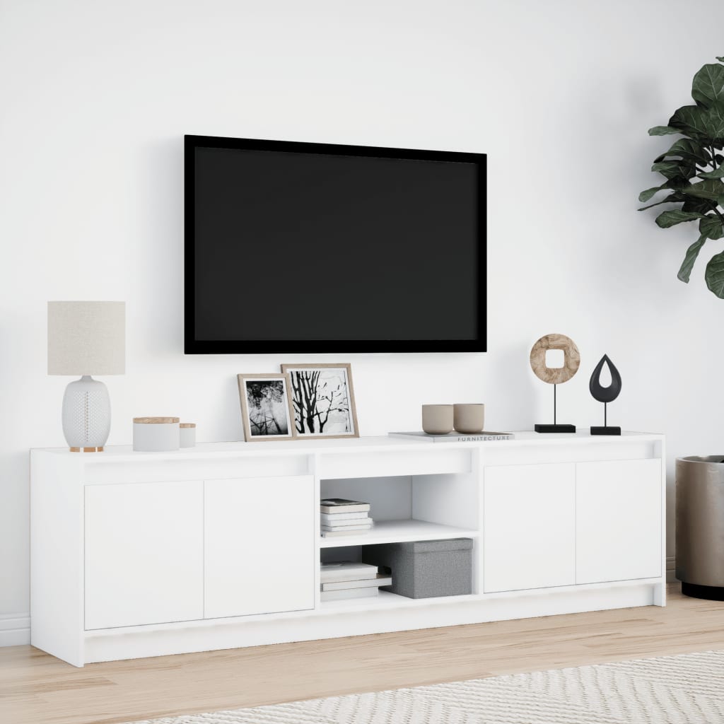 Έπιπλο Τηλεόρασης με LED Λευκό 180x34x50 εκ. από Επεξ. Ξύλο - Pakobazaar