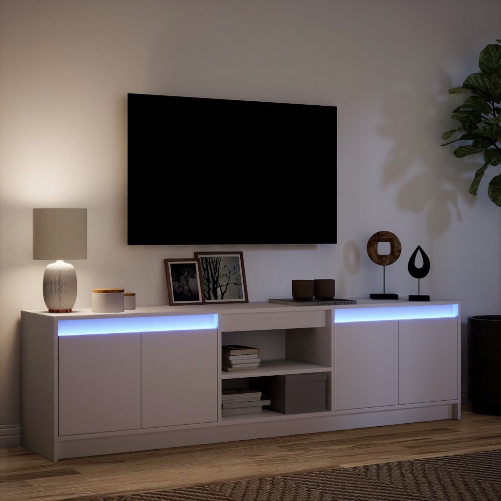 Έπιπλο Τηλεόρασης με LED Λευκό 180x34x50 εκ. από Επεξ. Ξύλο - Pakobazaar