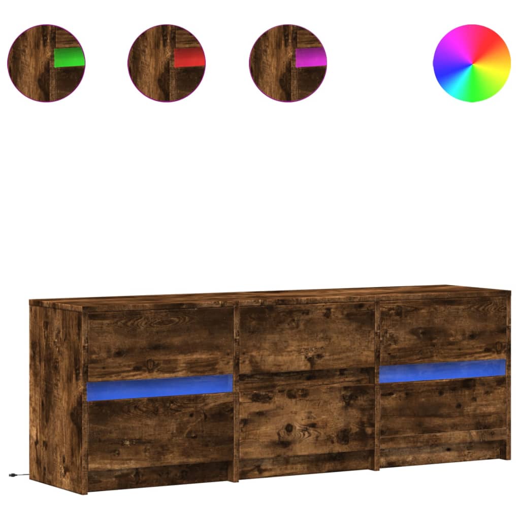 Έπιπλο Τηλεόρασης με LED Καπνιστή Δρυς 140x34x50 εκ. Επεξ. Ξύλο