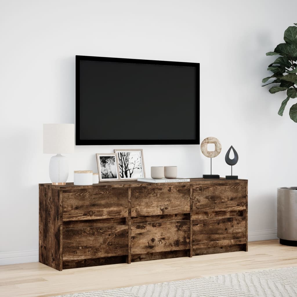 Έπιπλο Τηλεόρασης με LED Καπνιστή Δρυς 140x34x50 εκ. Επεξ. Ξύλο