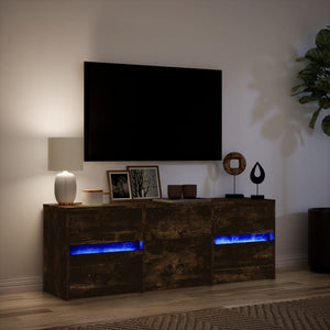 Έπιπλο Τηλεόρασης με LED Καπνιστή Δρυς 140x34x50 εκ. Επεξ. Ξύλο