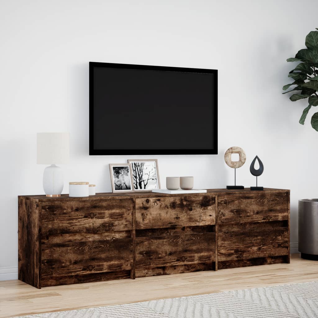 Έπιπλο Τηλεόρασης με LED Καπνιστή Δρυς 180x34x50 εκ. Επεξ. Ξύλο