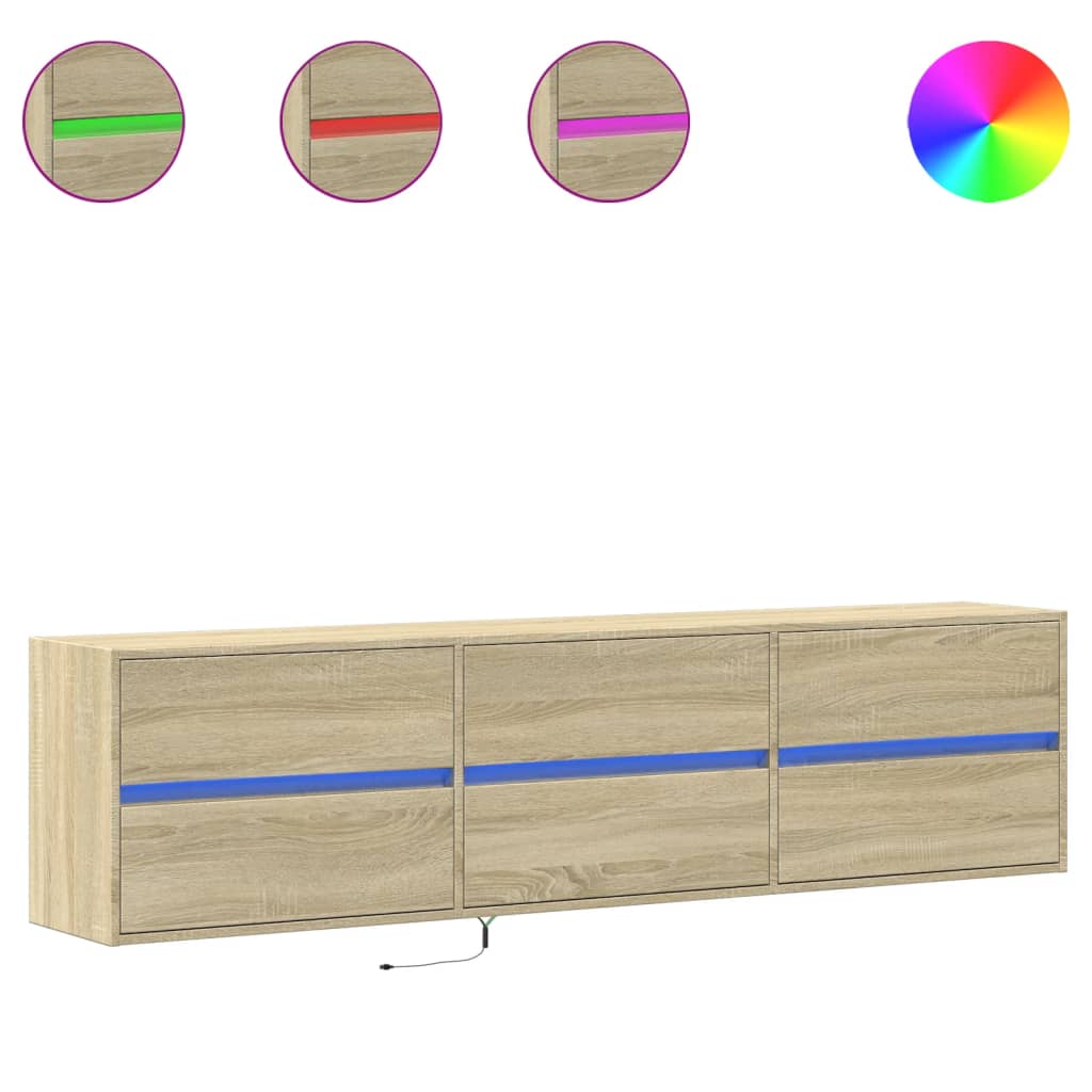 Έπιπλο Τοίχου Τηλεόρασης με LED Sonoma Δρυς 180x31x45 εκ.
