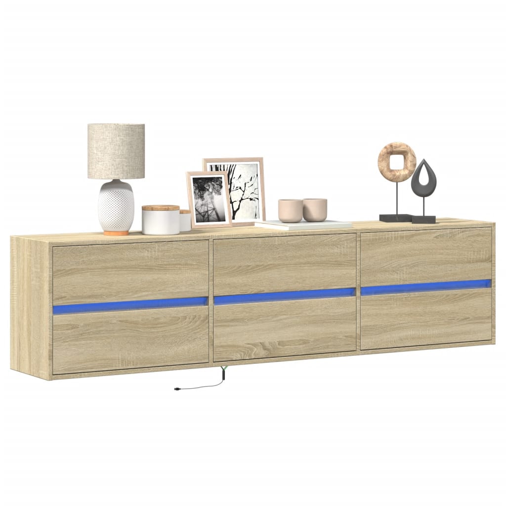 Έπιπλο Τοίχου Τηλεόρασης με LED Sonoma Δρυς 180x31x45 εκ.