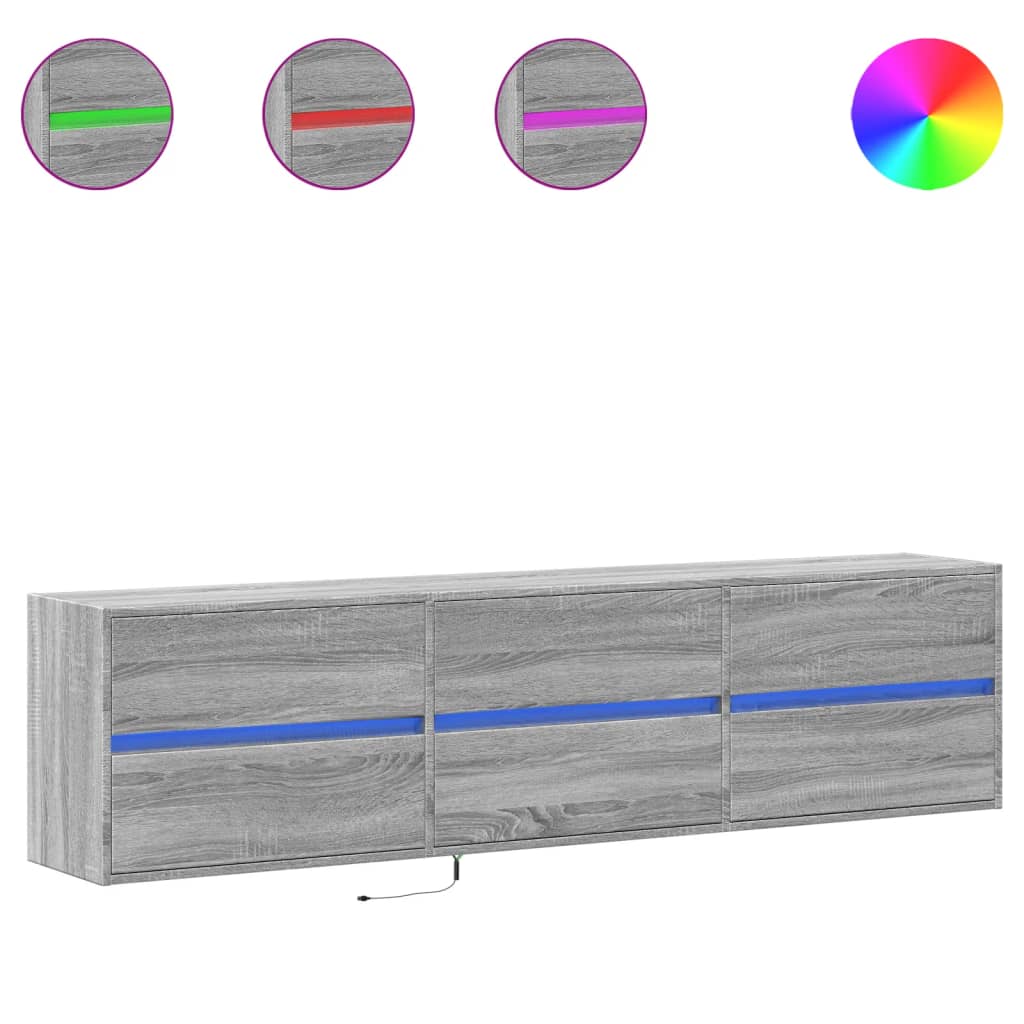 Έπιπλο Τοίχου Τηλεόρασης με LED Γκρι Sonoma 180x31x45 εκ.