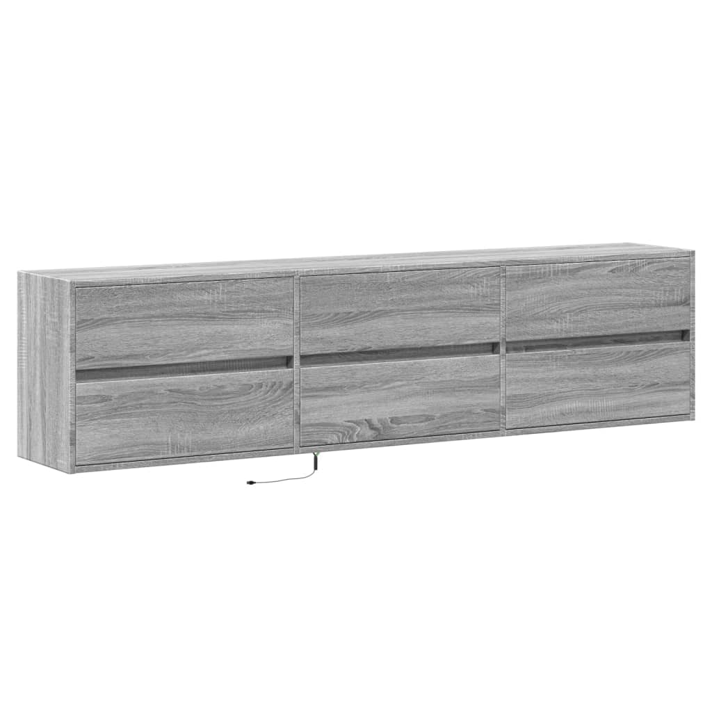 Έπιπλο Τοίχου Τηλεόρασης με LED Γκρι Sonoma 180x31x45 εκ.