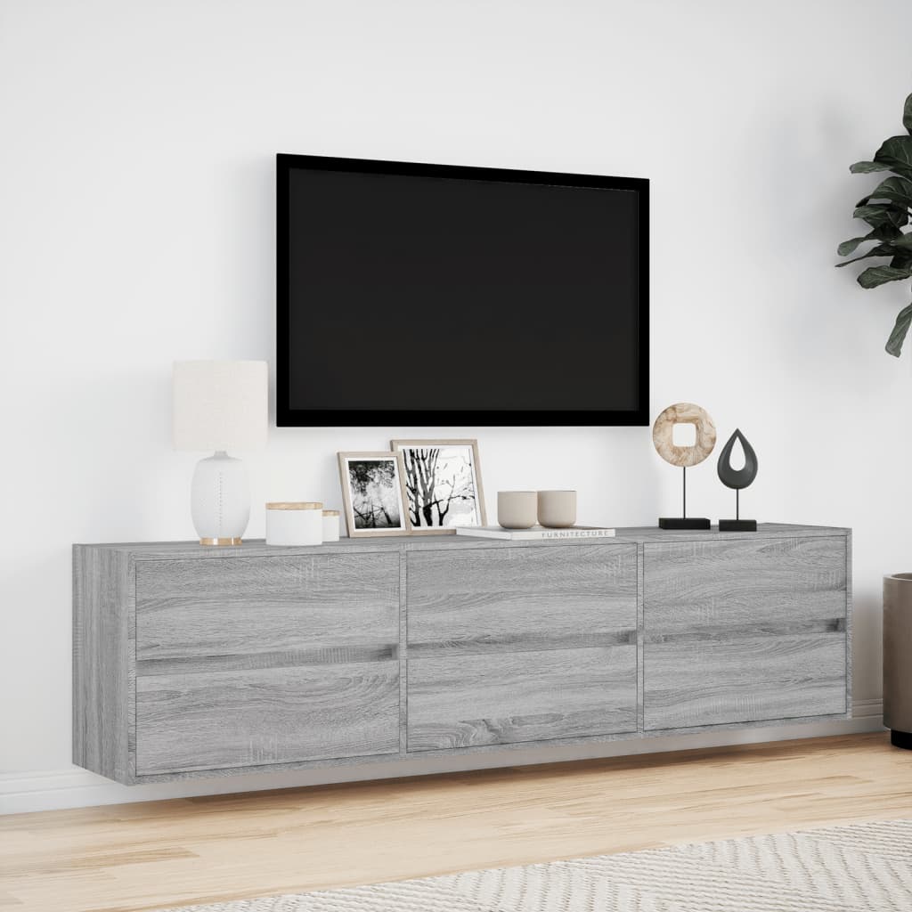 Έπιπλο Τοίχου Τηλεόρασης με LED Γκρι Sonoma 180x31x45 εκ.