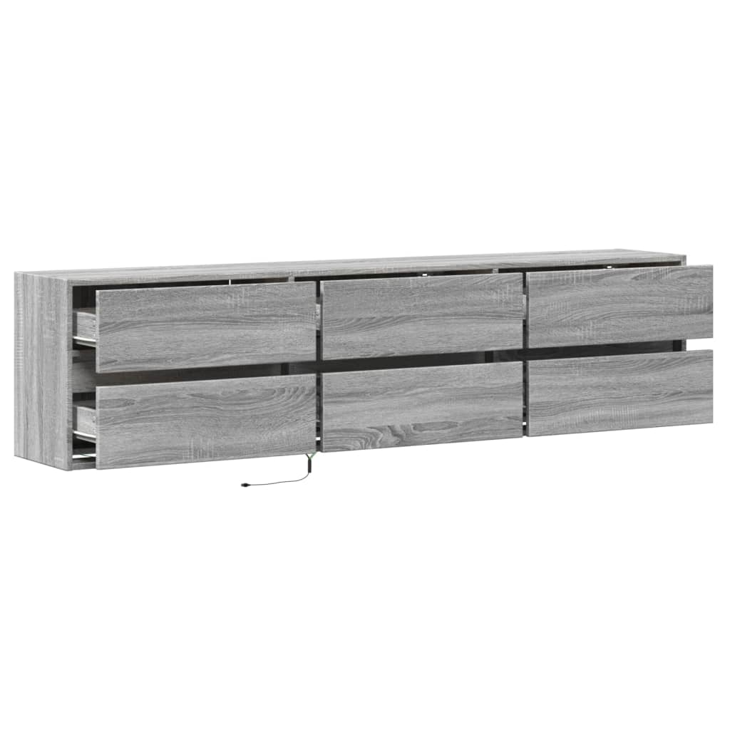 Έπιπλο Τοίχου Τηλεόρασης με LED Γκρι Sonoma 180x31x45 εκ.