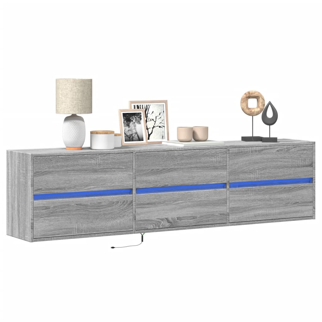 Έπιπλο Τοίχου Τηλεόρασης με LED Γκρι Sonoma 180x31x45 εκ.